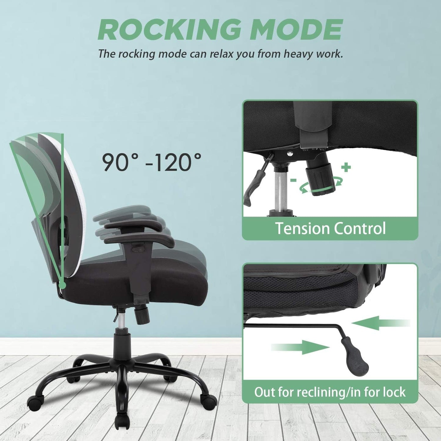 Big And Tall Office Chair 400 Lbs Capacity Adjustable Lumbar Support
