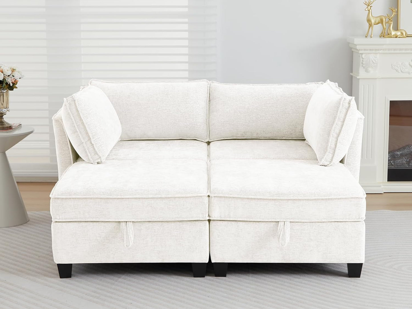Beige Modular Sectional Sofa Featuring Sleeper Storage