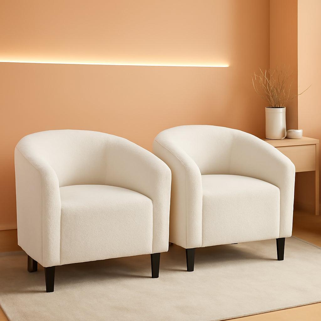 Ivory Barrel Chairs Boucle Living Room Duo Two Piece Set
