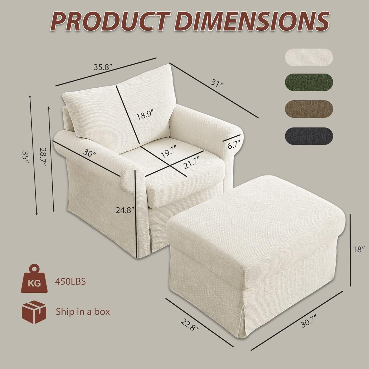 Beige Chenille Contemporary Ottoman Reading Chair Set