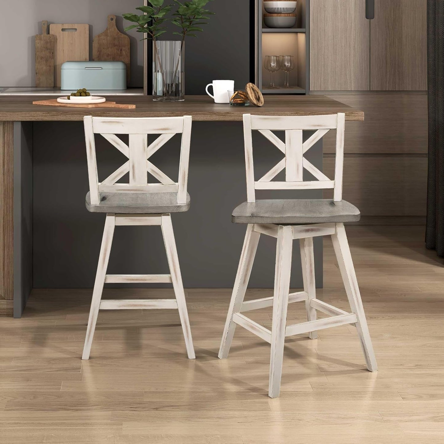Amsonia Counter Height Swivel Barstool Set 2 White
