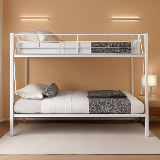 Twin Over Twin Metal Bunk Bed With 2 Ladders White