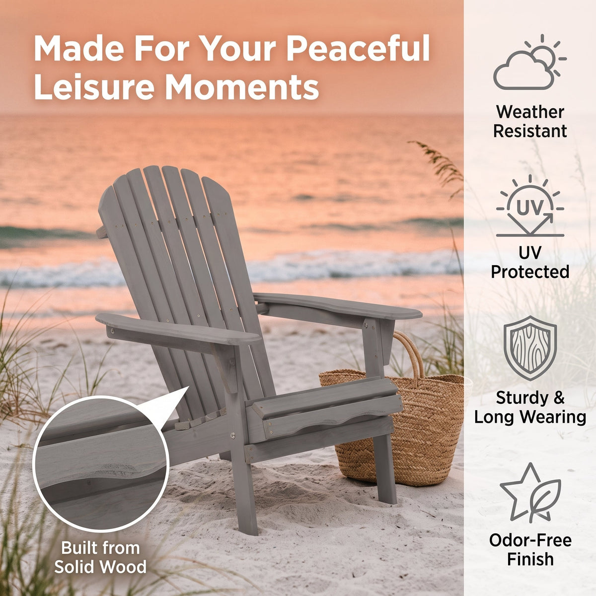 Outdoor Wooden Folding Adirondack Chair Set of 2
