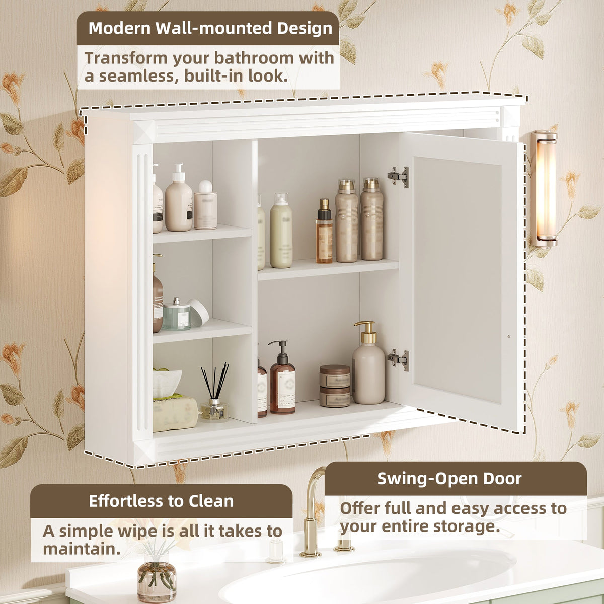 42'' Wall Mounted Bathroom Storage Cabinet