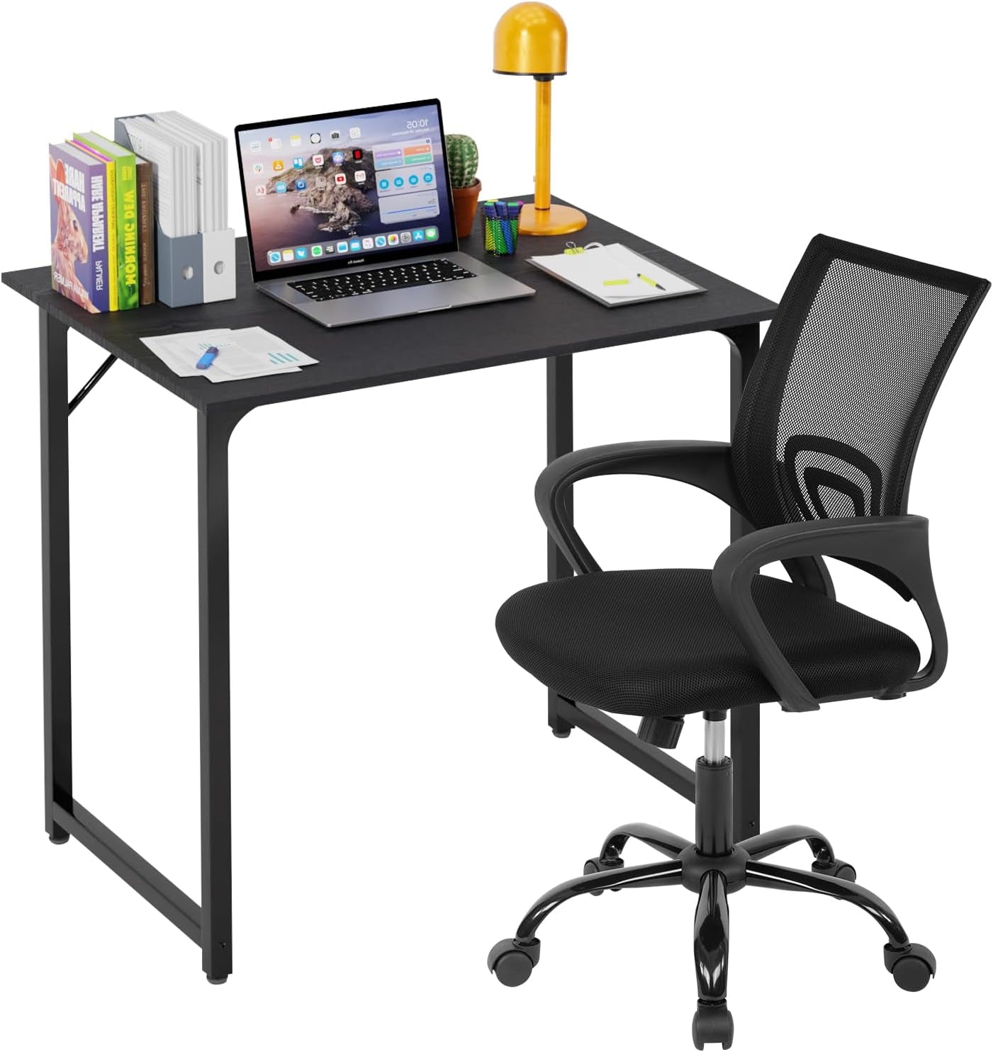 Black 32 Inch Desk And Chair Set For Home Office Use