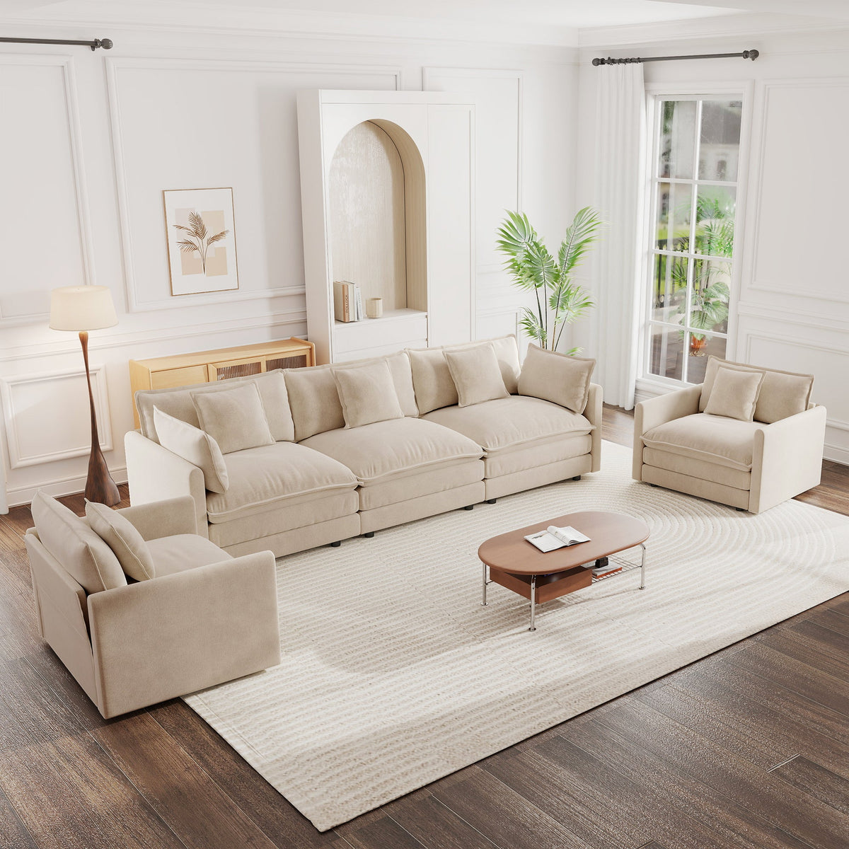 Modern Sofa Set of 3 in Light Coffee Chenille