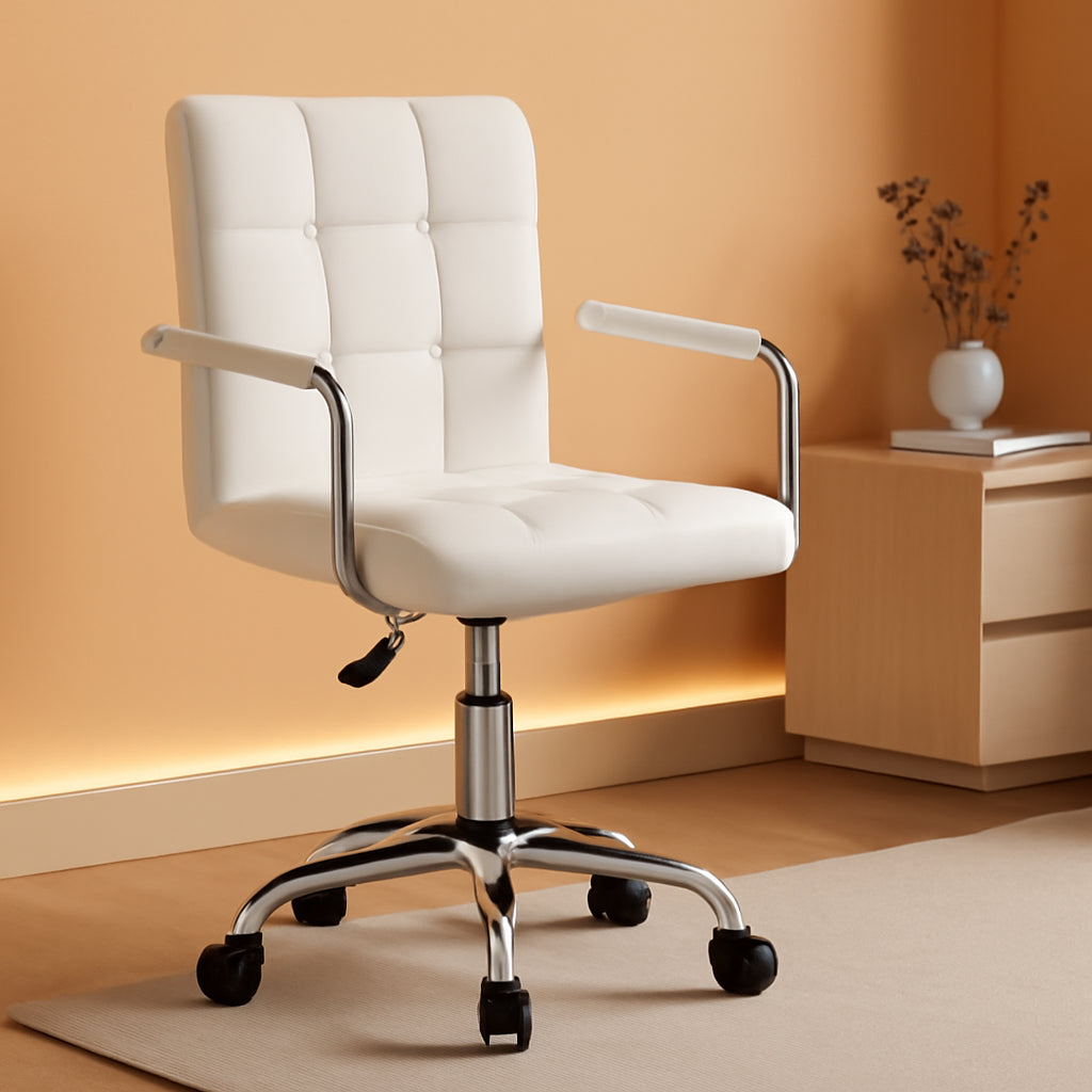 White Mid Back Office Task Chair With Adjustable Height And 360 Degree Swivel