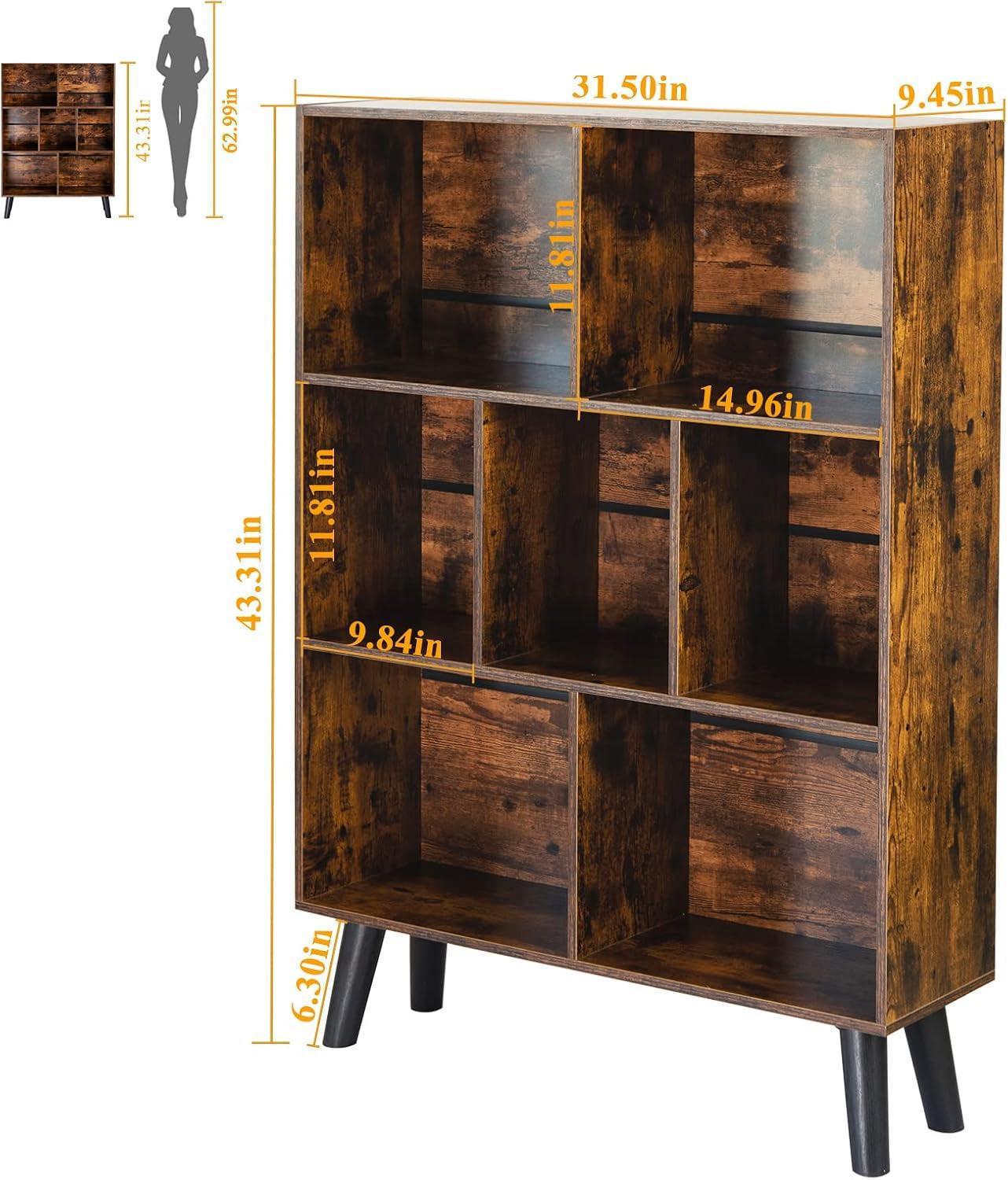 Rustic Brown 3 Tier Cube Bookshelf With Open Sides