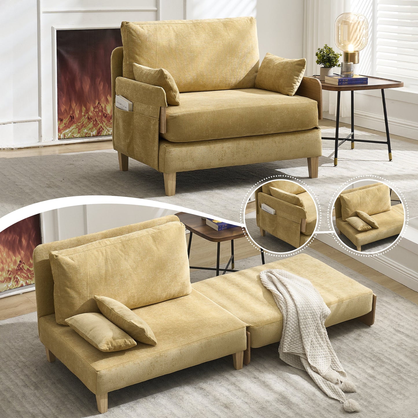 Foldable Sofa Bed Recliner - 3-in-1 Convertible Sleeper