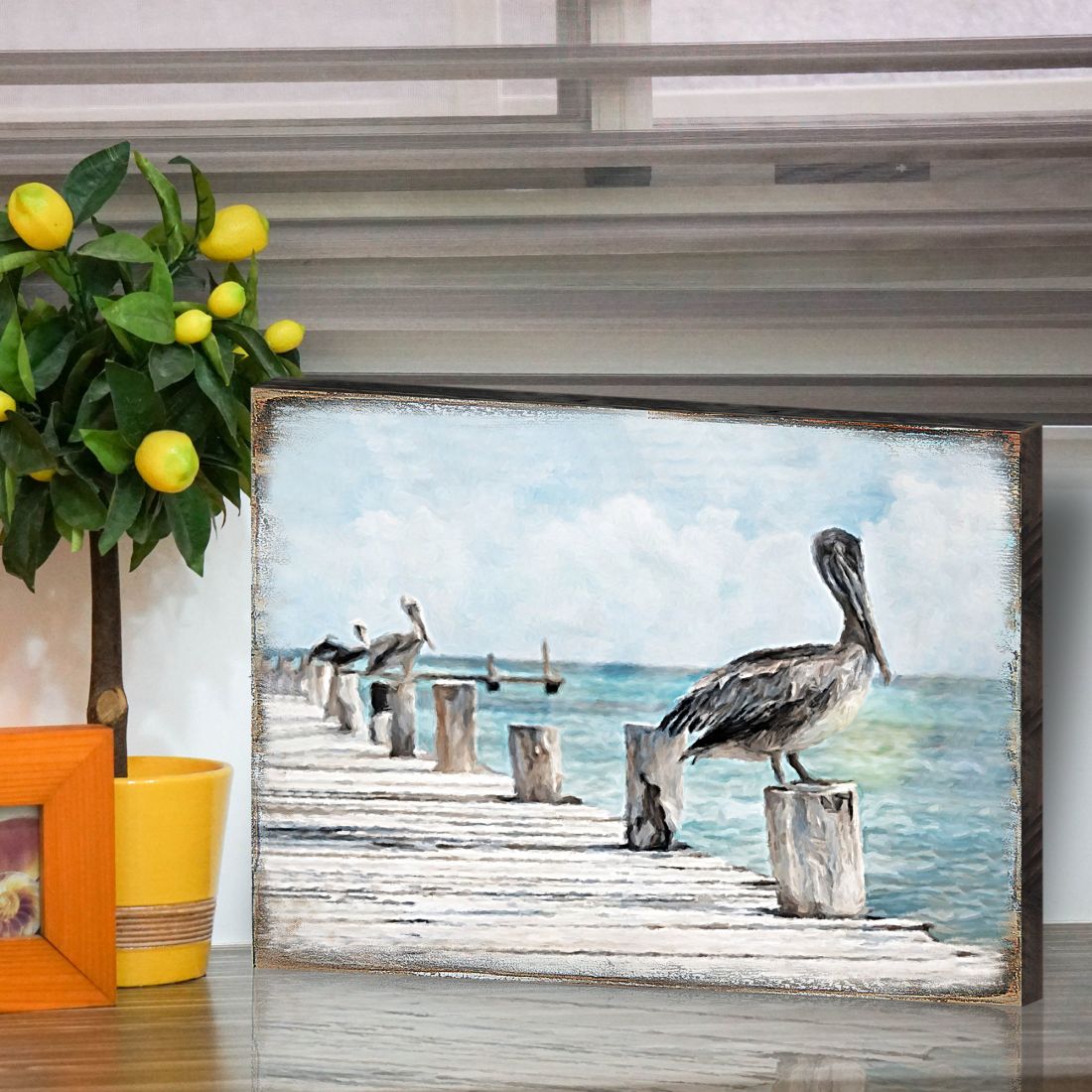 Pelican Wood Wooden Coastal Wall Art by Nature Wonders - Coastal Sea-Life Decor - 95252B