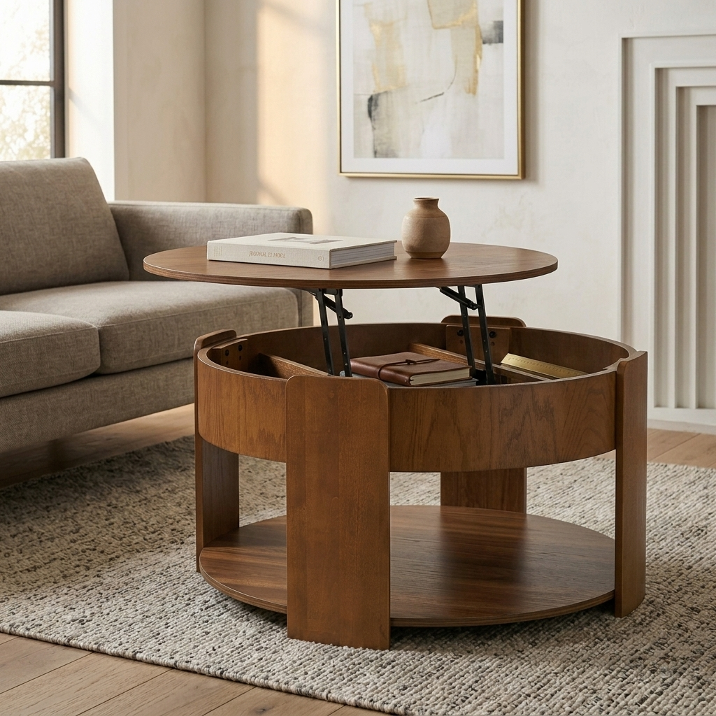 Vibe Haus Farmhouse Round Lift Top Coffee Table