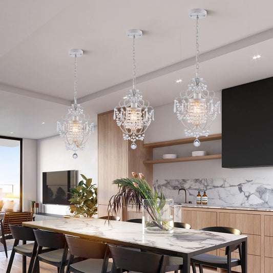 White Mini Crystal Chandelier Ceiling Light 1 Light Fixture