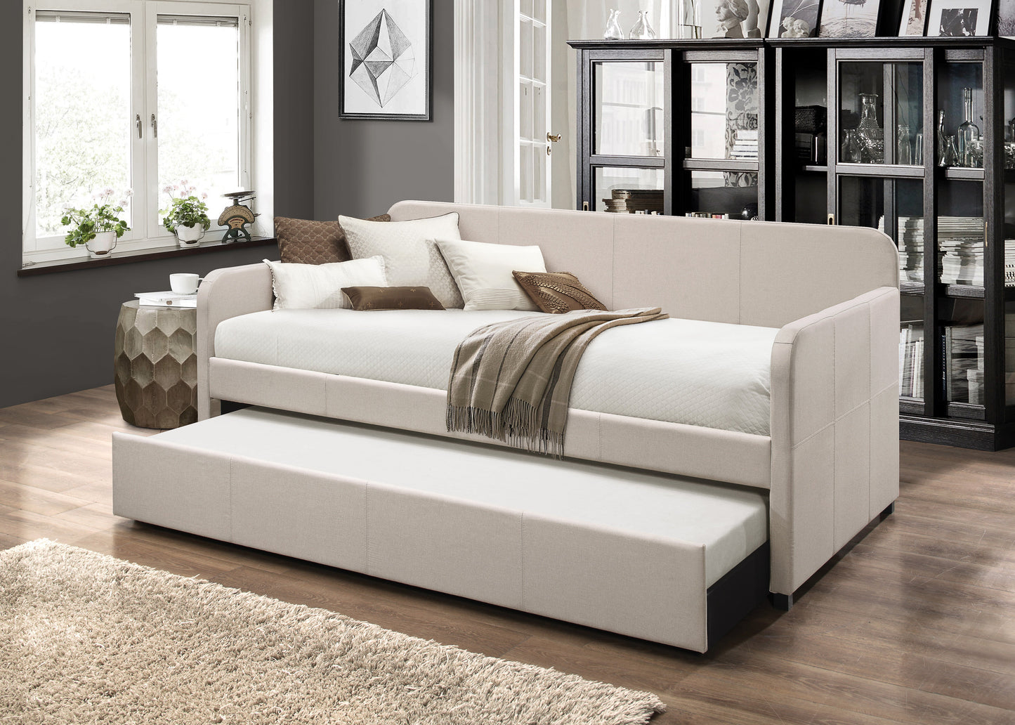 Jagger Fog Fabric Daybed With Trundle (Twin)