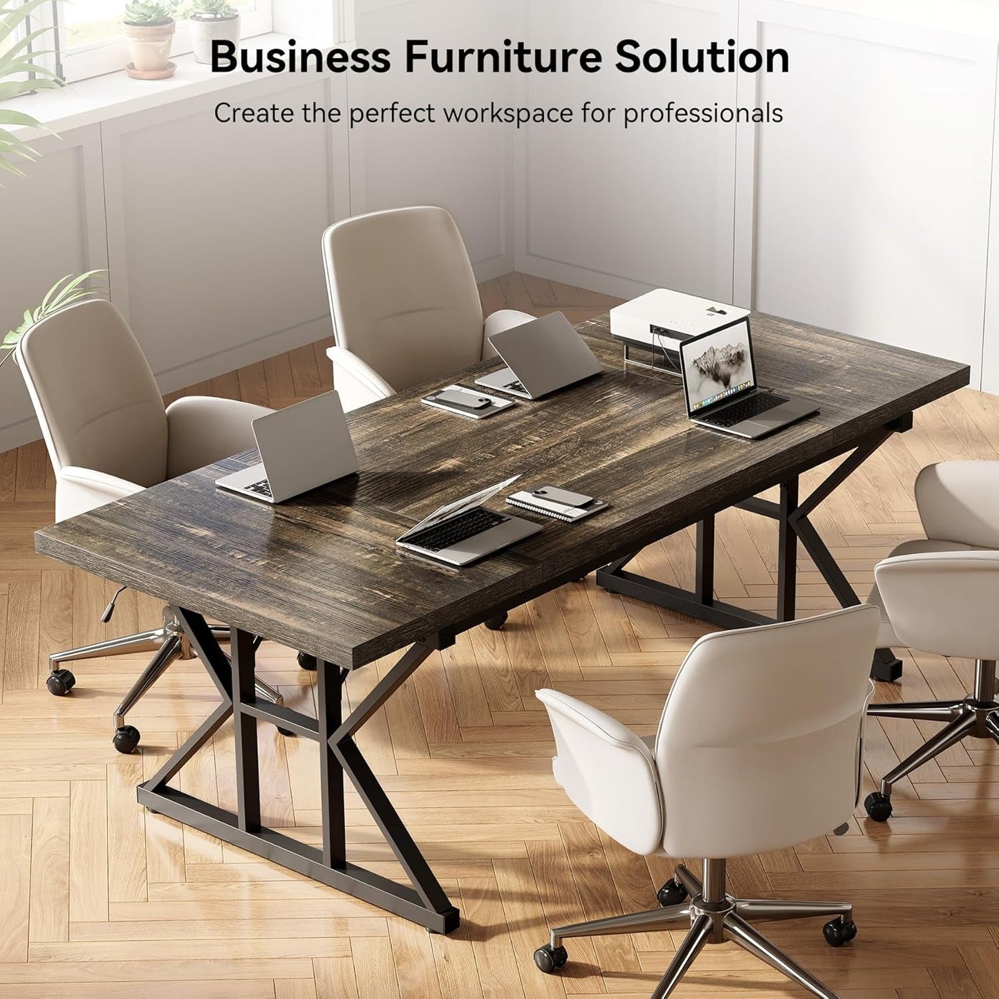 70.8 Inch Large Executive Desk Black Oak Wood Office Desk