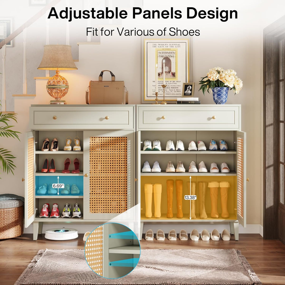 31.49” Mint Green Shoe Cabinet