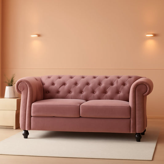 Modern Pink Velvet Chesterfield Loveseat With Tufted Back