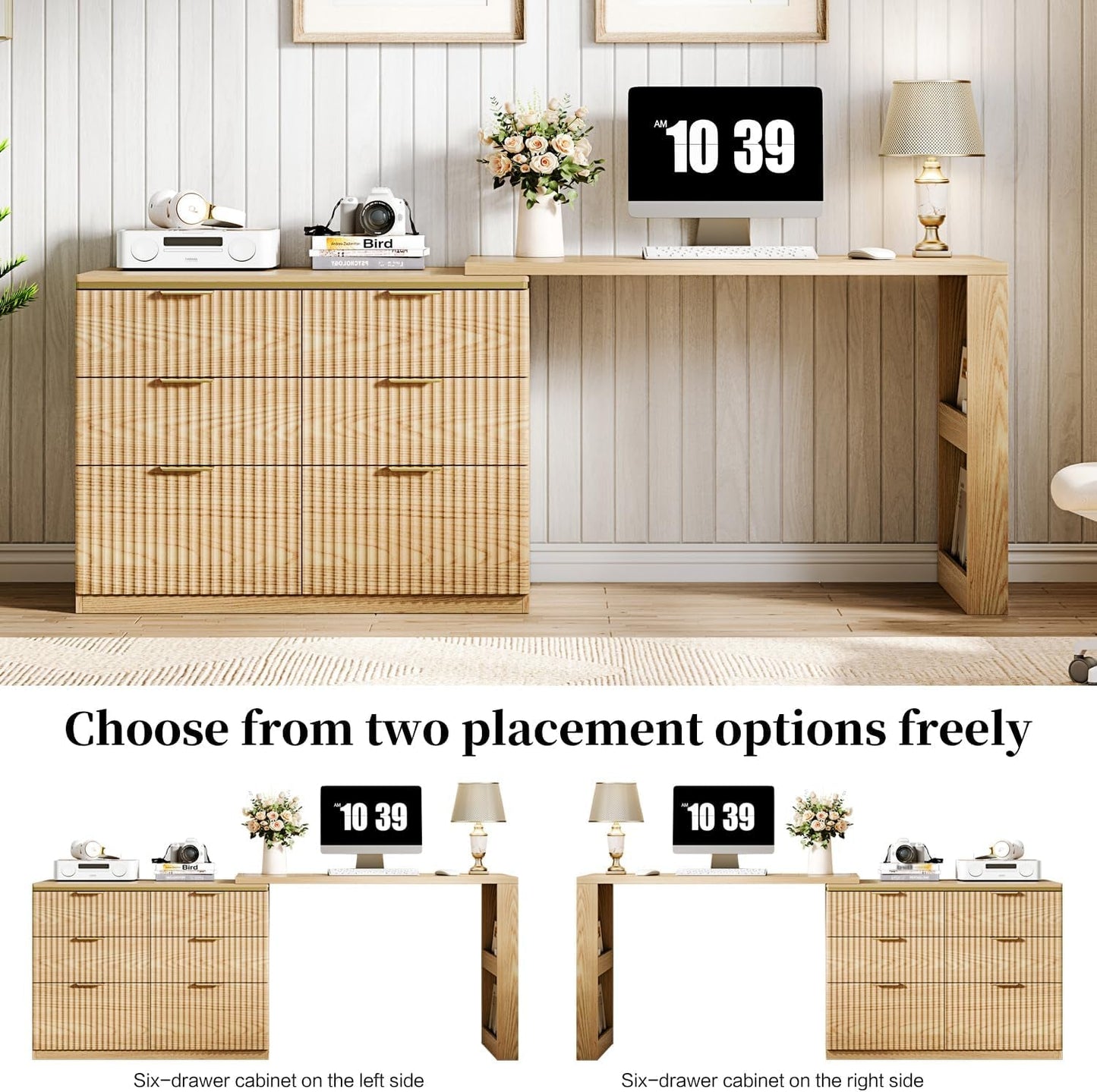 Oak Forty Seven Inch L Shaped Corner Desk With Drawers