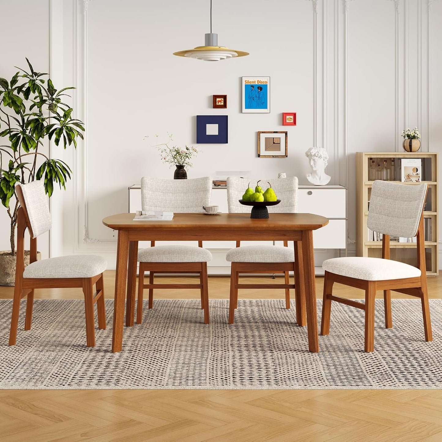 Brown Beige Space Saving Solid Wood Dining Set Chairs