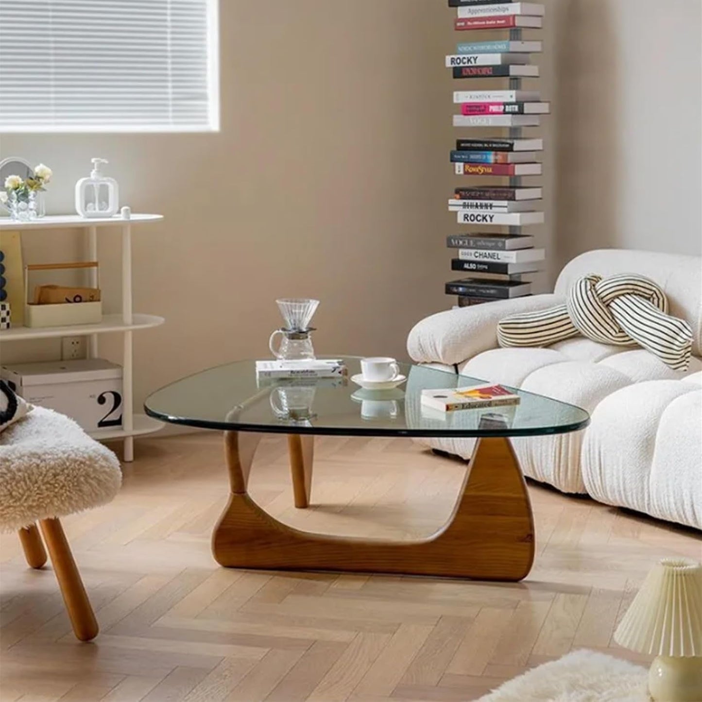 Walnut Clear Glass Oval Coffee Table Diameter 32.68 Inch