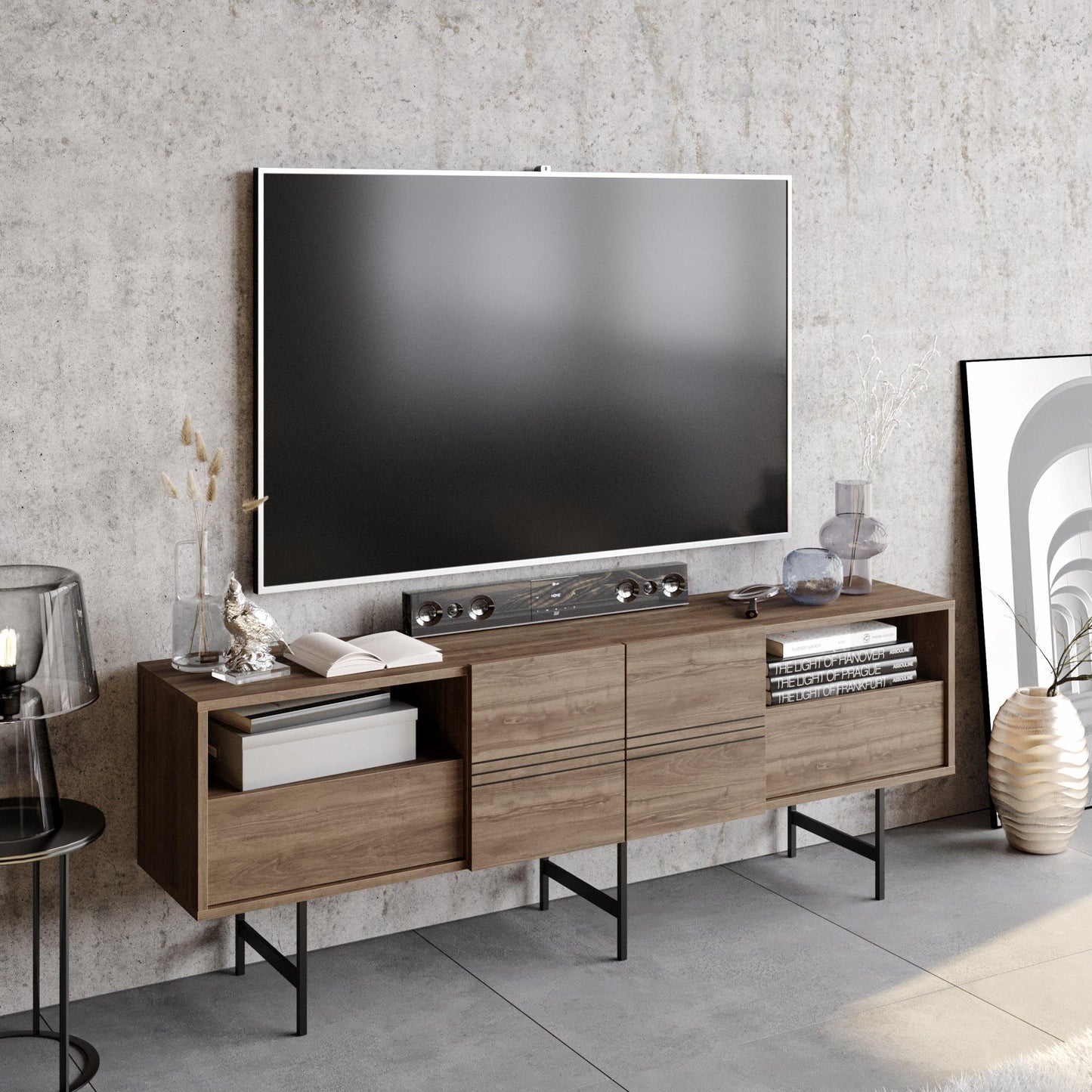 Derin 71" Media Console and TV Stand with Cabinets and Shelves for TVs up to 80"
