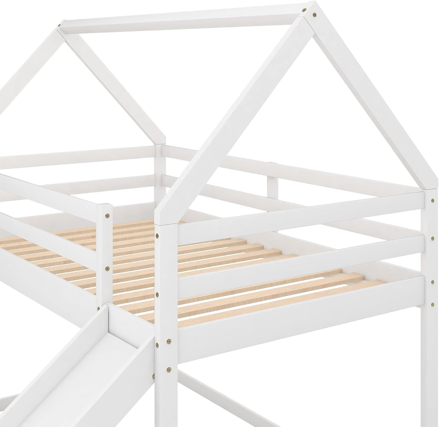 Twin Over Twin House Bunk Bed With Slide Solid Wood