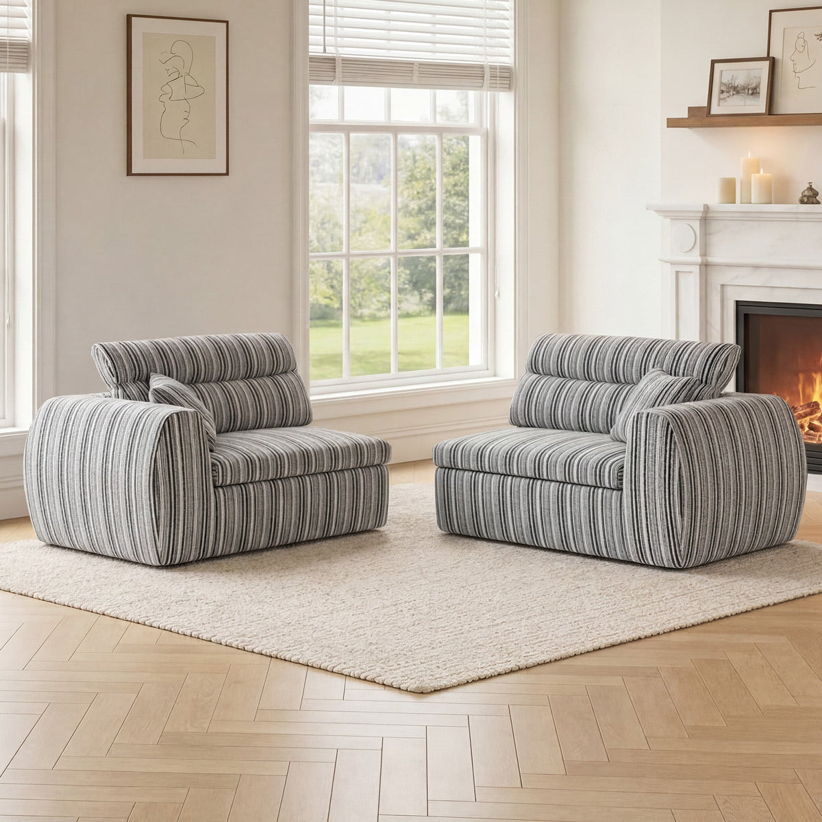 Woven Chenille Striped Compression Sofa