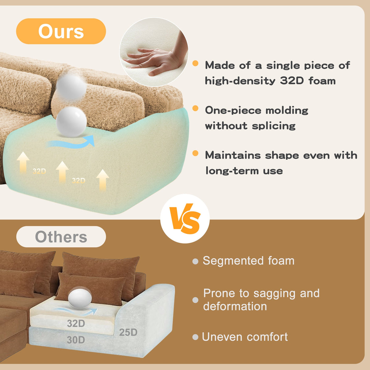 3-Seater Soft Plush Fabric Sofa with Movable Ottoman