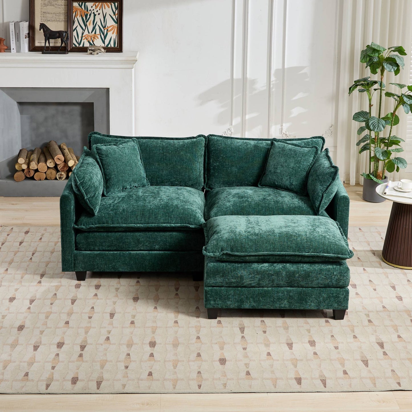 Cloud  LoveSeat Sofa (Ottoman is not included) Chenille Fabric in Green