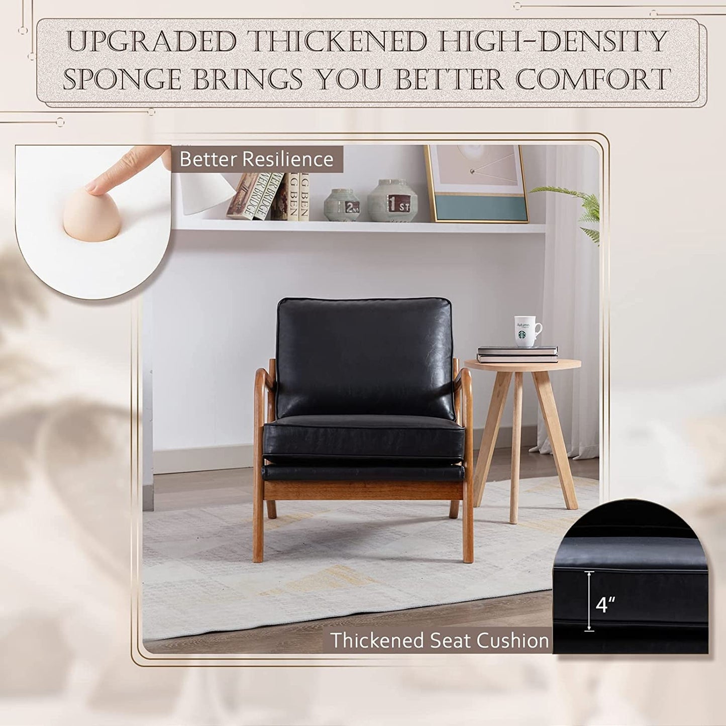 Modern Black Accent Chair With Thick Cushioned Seat