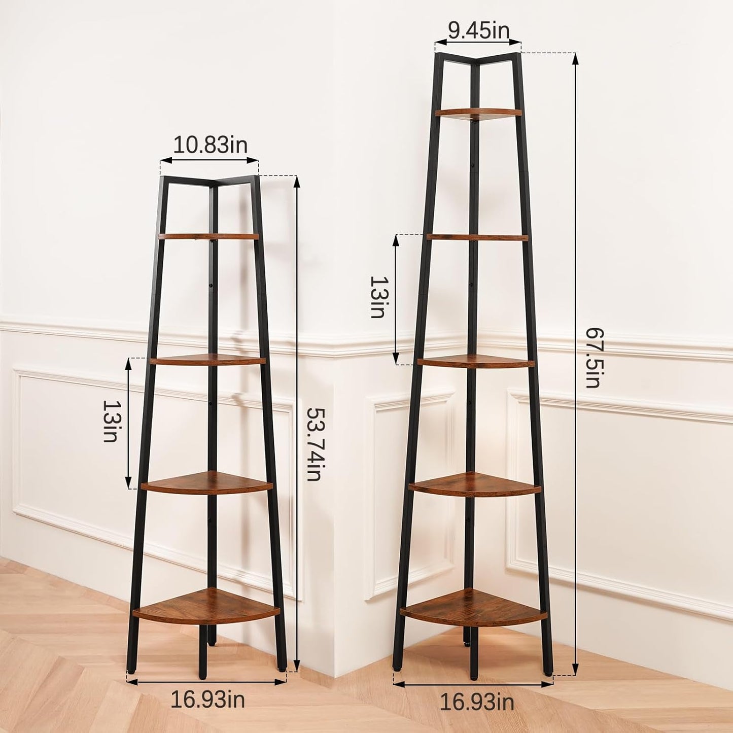 4 Tier Corner Bookshelf With Metal Frame Ladder Display