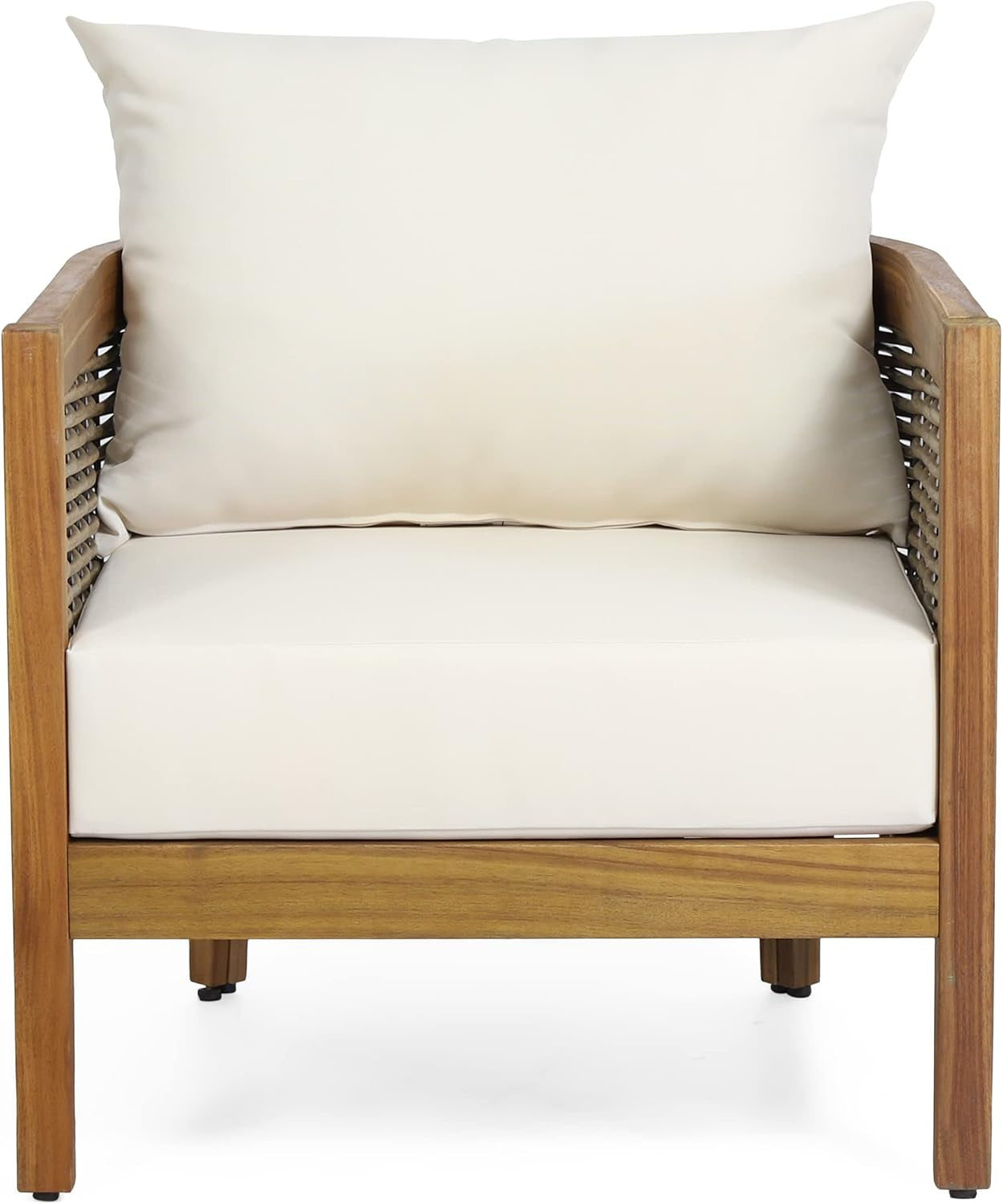 Burchett Outdoor 4 Piece Chat Set Acacia Wood And Wicker Teak Brown Beige