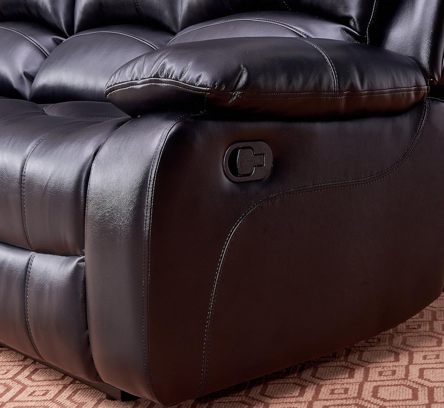 2Piece Bonded Leather Recliner Sofa And Loveseat Set Black 8018 With Pocket Coil Cushions