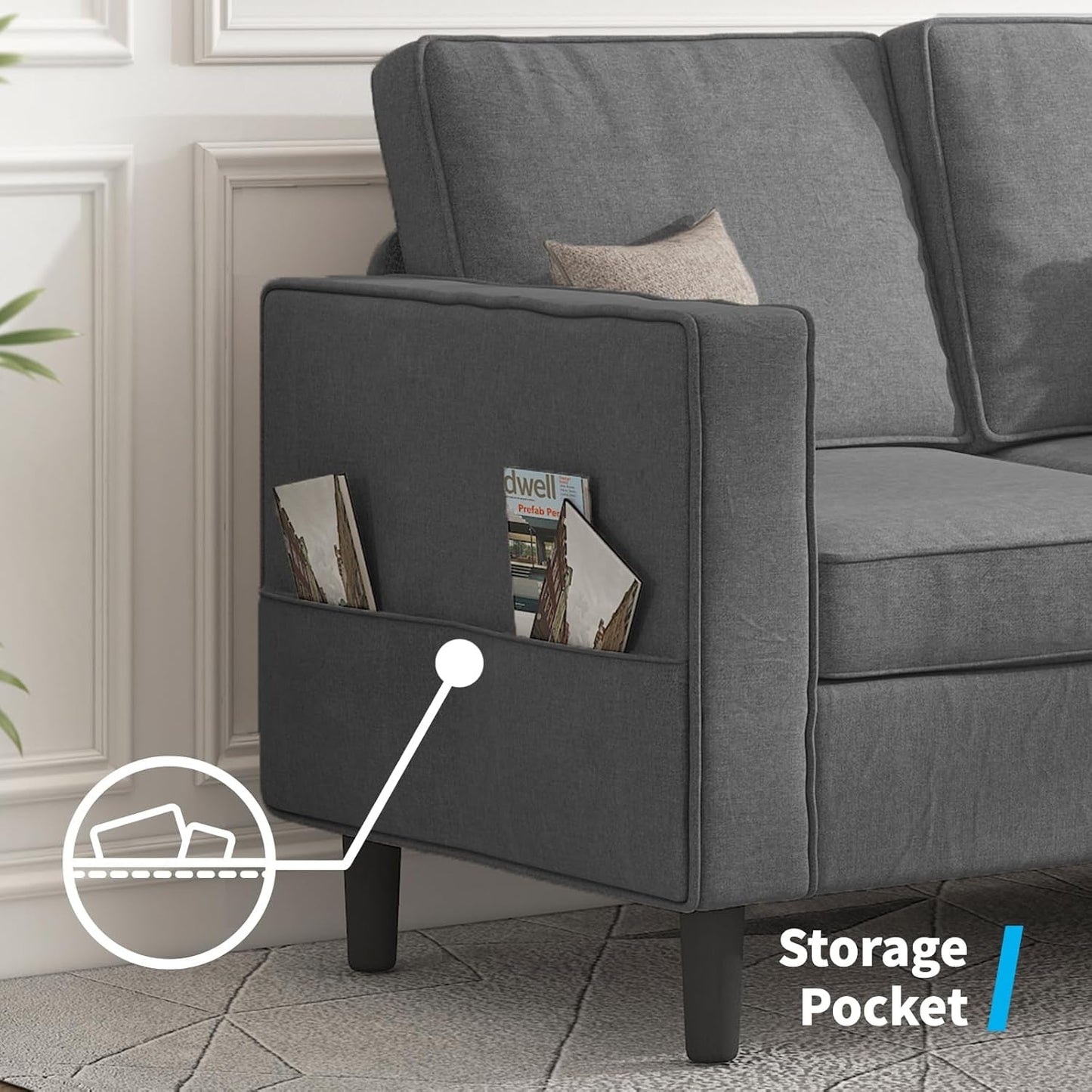 Dark Grey Convertible Sectional Sofa With Storage Ottoman
