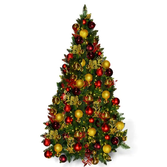 7.5FT Pre-Decorated PVC Christmas Tree Red/Gold/Burgundy