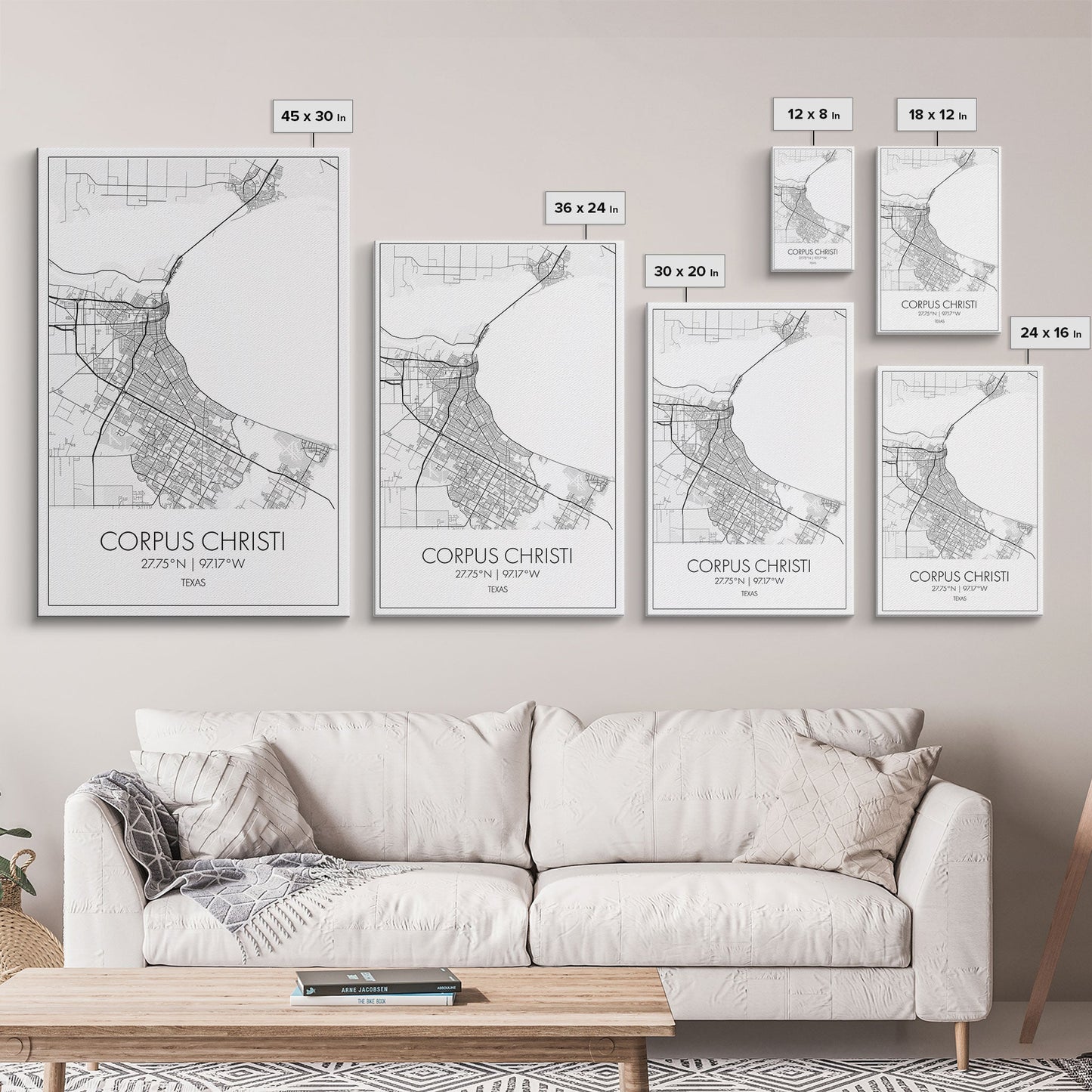 Corpus Christi Street Map, Texas Map, City Map Art, Minimalist Art, Wall Art, Canvas Print, Travel Wall Décor, Gift For Dad, Office Décor