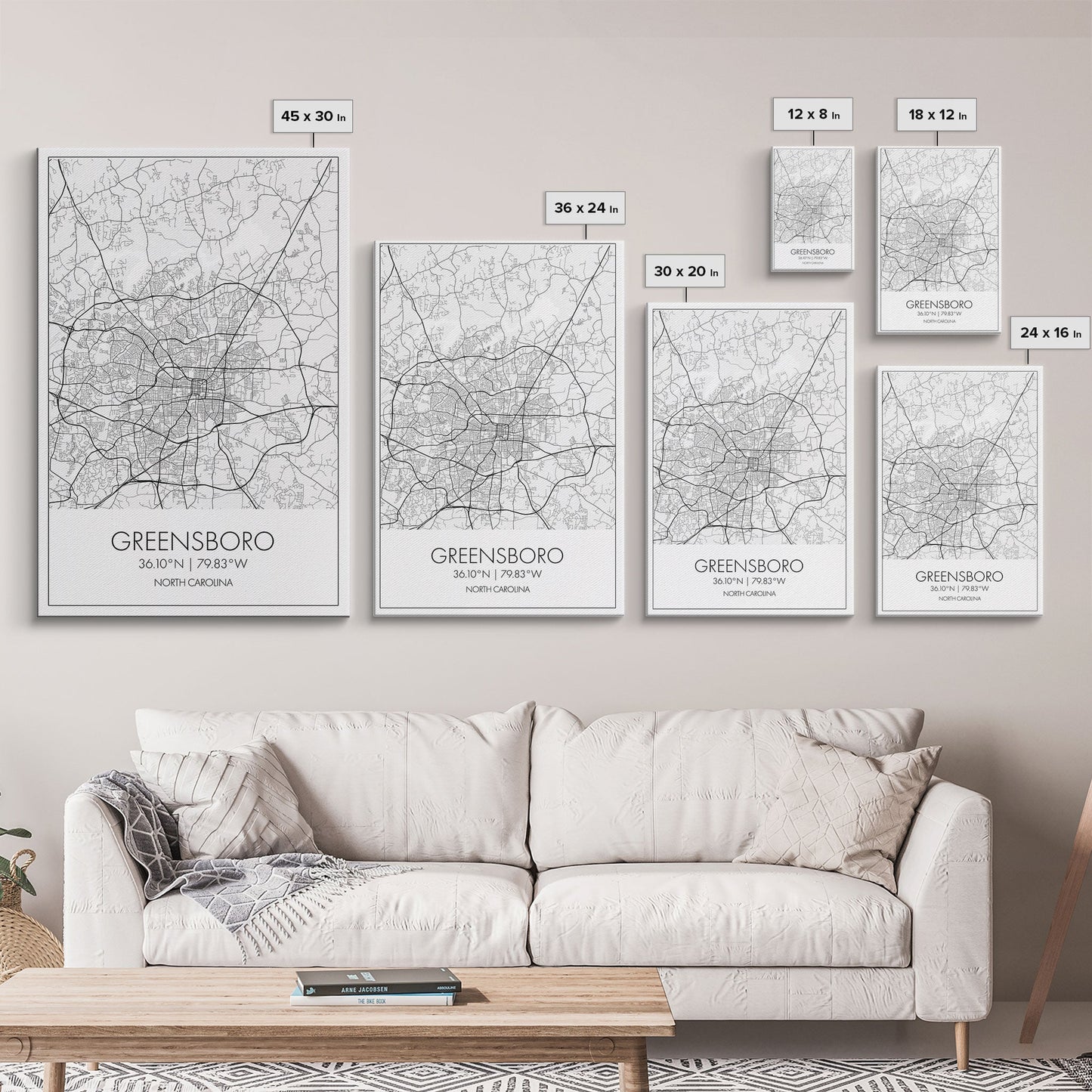 Greensboro Street Map, North Carolina Map, City Map Art, Minimalist Art, Wall Art, Canvas Print, Travel Wall Art, Gift For Travelers
