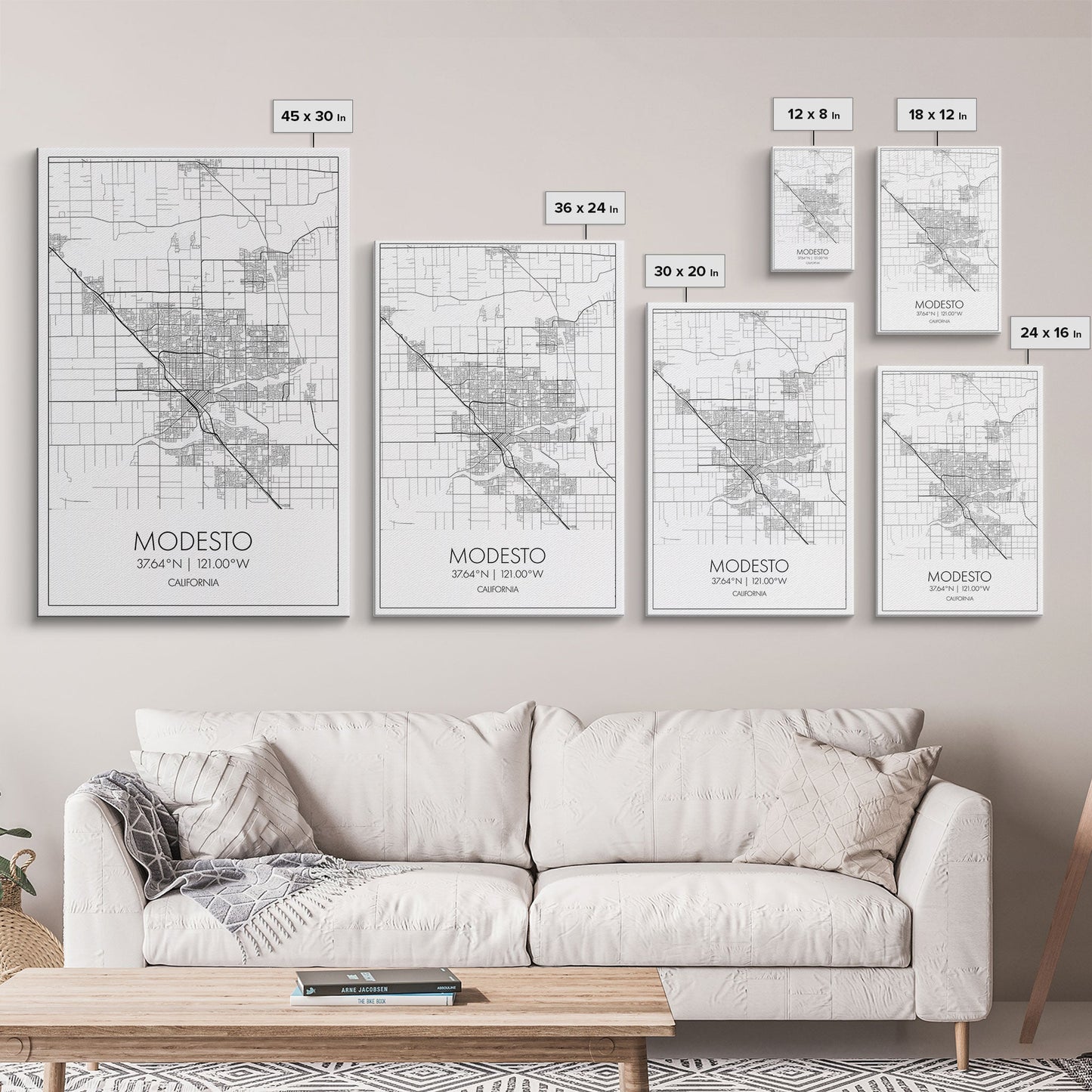 Modesto Street Map, California Map, City Map Art, Modern Art, Wall Art, Canvas Print, Home Décor Wall Art, Friendship Gift, Travel Wall Art