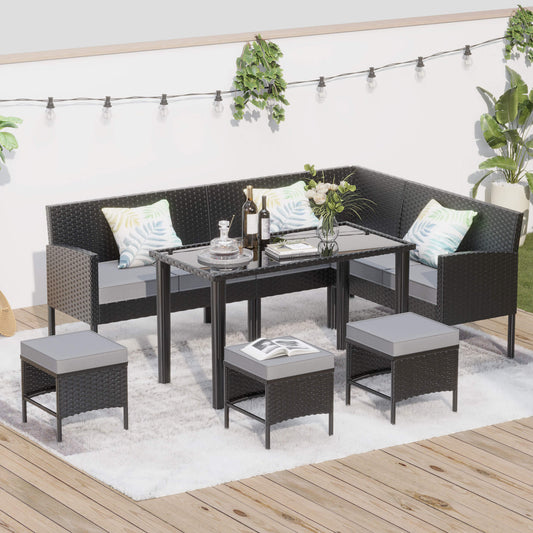 7-Piece Modern Outdoor Patio Furniture Set With Waterproof Cushions & Glass Table (SAK55673)