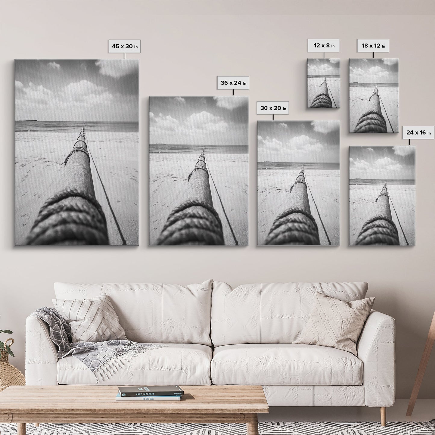 Nautical Rope, Ocean Line, Endless Beach, Maritime Horizon, Canvas Print, Minimalist Wall Art, Modern Coastal Decor, Entryway Beach Art