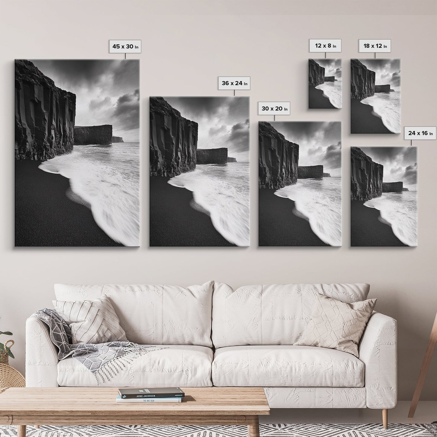 Ocean Cliffs, Black Sand, Moody Coast, Rugged Shoreline, Framed Canvas Print, Icelandic Wall Art, Adventure Decor, Modern Nature Art