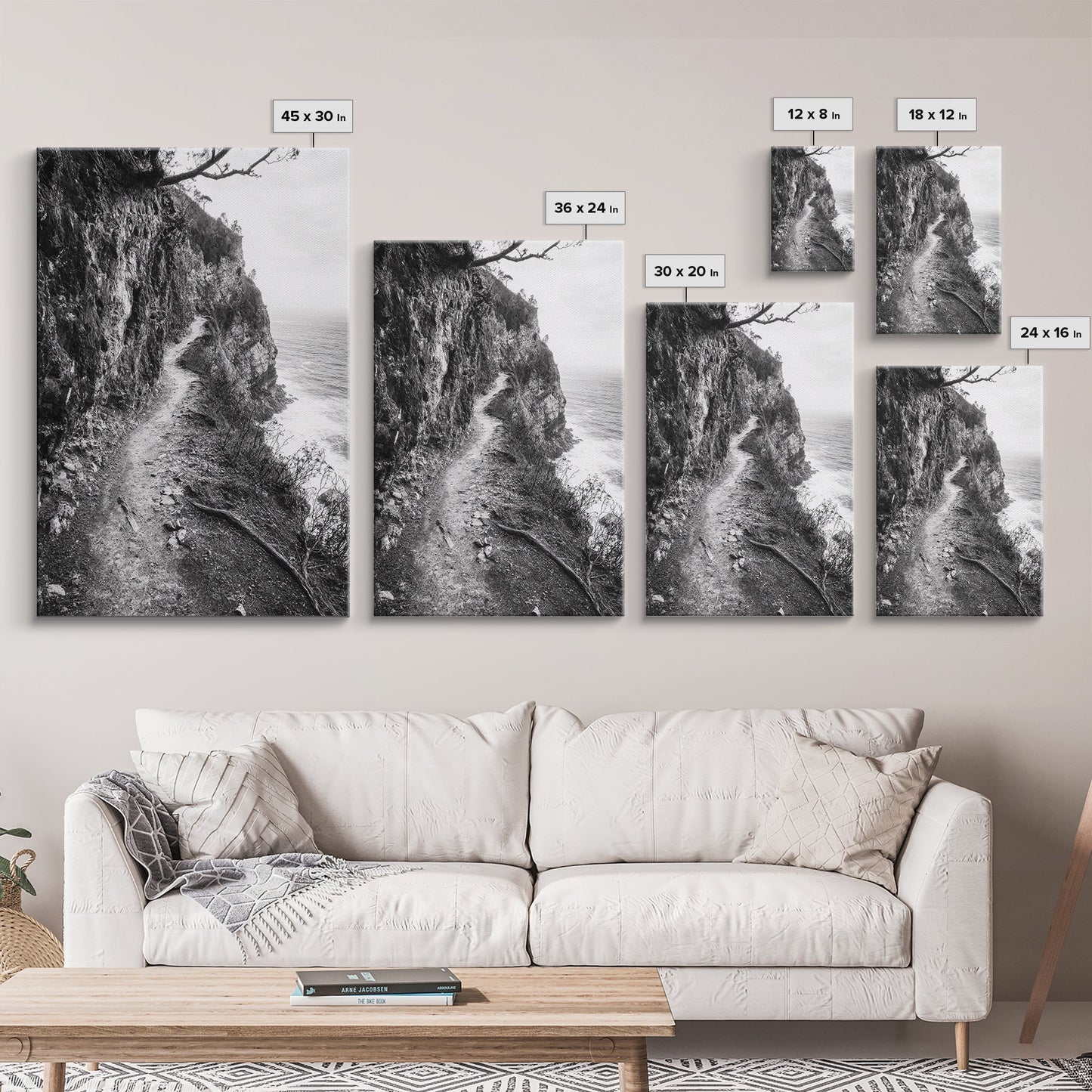 Cliffside Trail, Seaside Path, Coastal Adventure, Outdoor Photography, Framed Canvas Print, Cabin Nature Lover Wall Art, Bedroom Wall Art