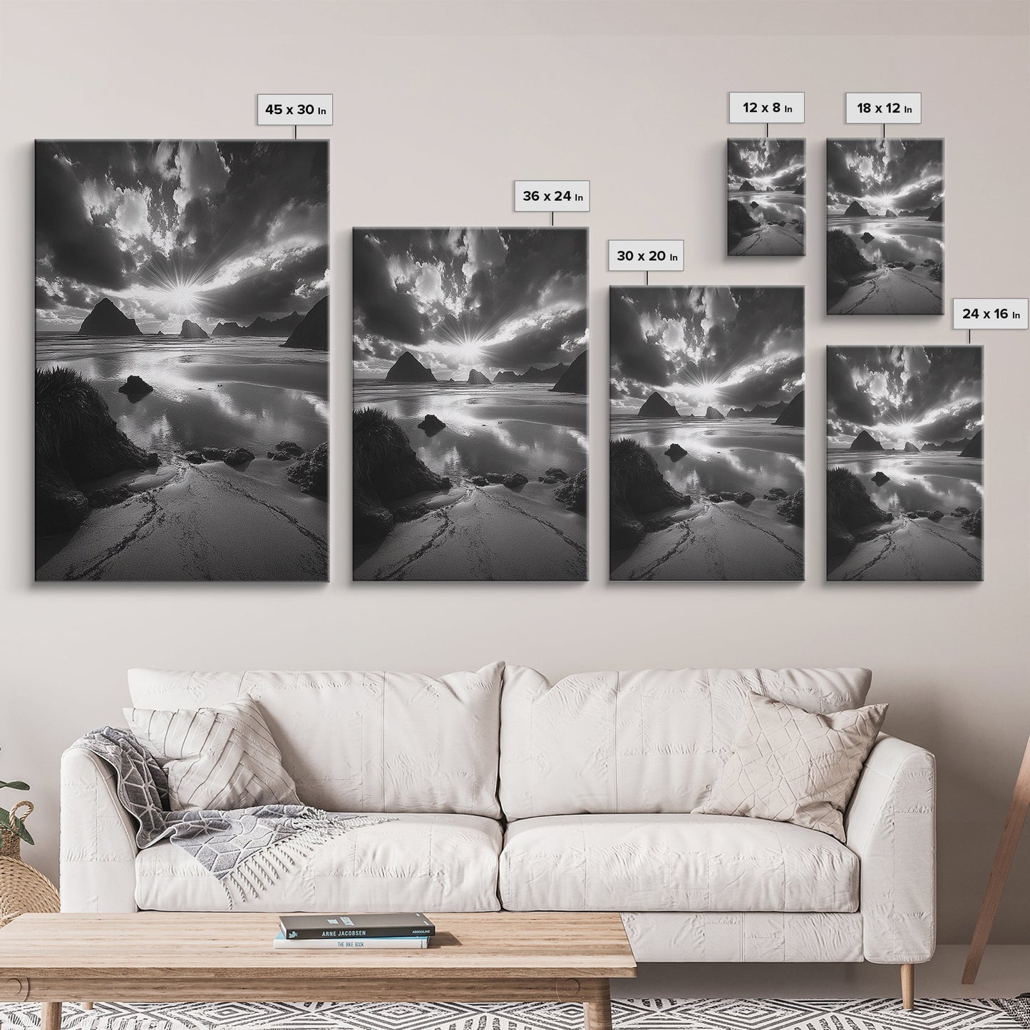 Dramatic Ocean Sunset, Coastal Mountains, Seascape Photography, Canvas Print, Stormy Sky Art, Living Room Focal Wall Decor