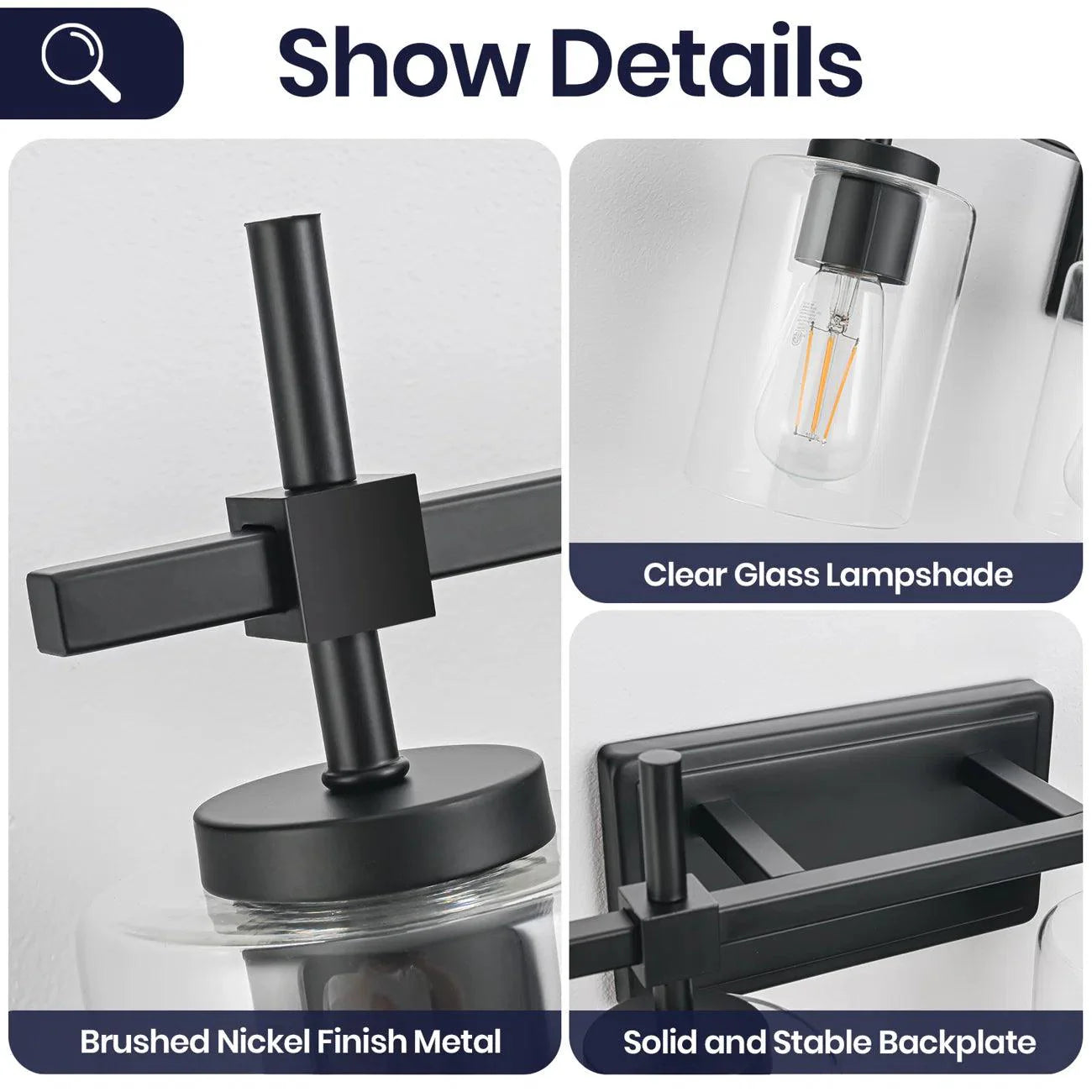 Jasper Modern 4-Light Clear Glass Bathroom Lights Linear Vanity Light