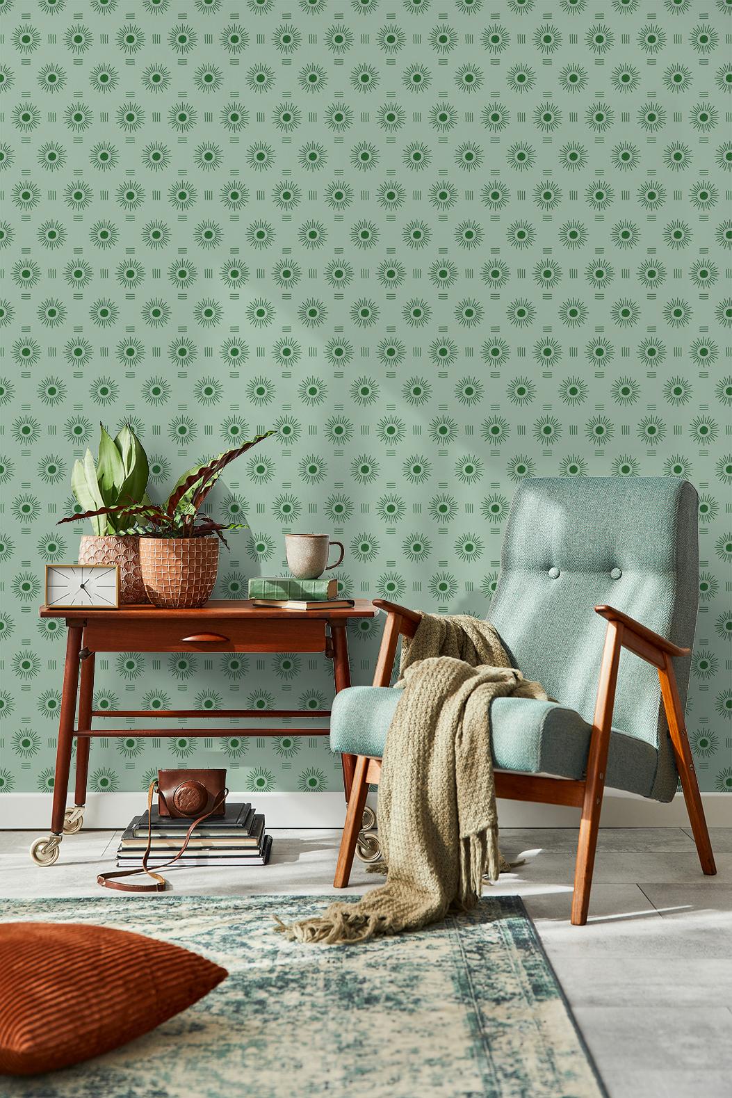 Sun Rays Wallpaper, mint & green