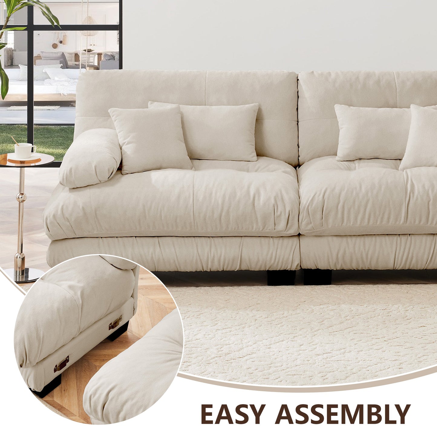 Free Combination Modular Sectional Sofa,U Shaped Couch for Living Room, 4-Seater Comfy Cloud Couch with 2 Ottomans, Chenille Light coffee