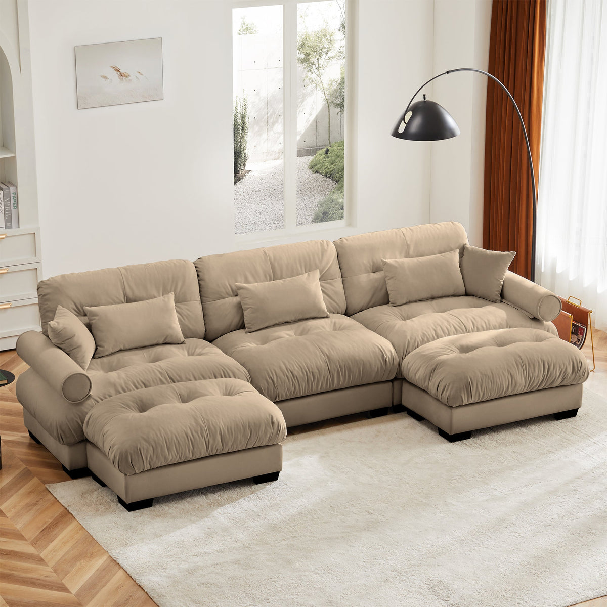U Shape Modular Sectional Sofa Couch with Movable Ottomans