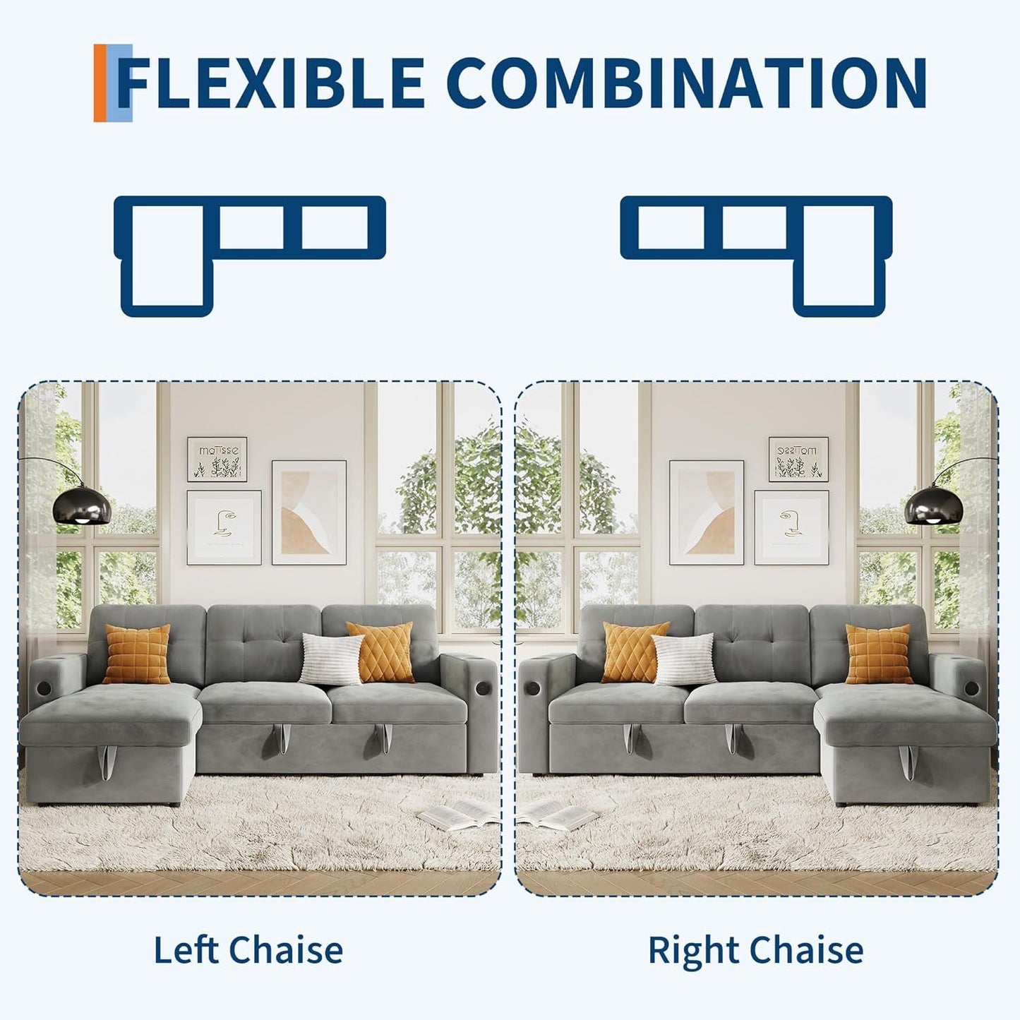 84Inch LShaped Sleeper Sofa Integrated Storage System