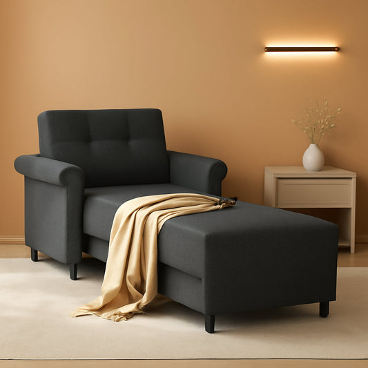 Dark Gray Lambswool Fabric Textured Sofa Bed Chair Storage