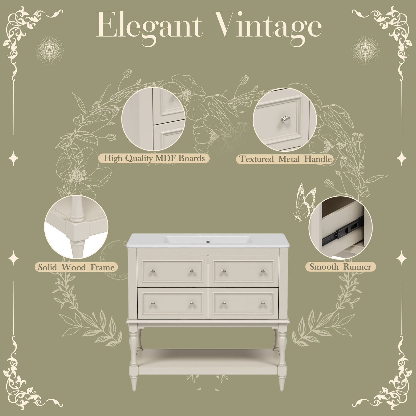 36" Bathroom Vanity Cabinet with Sink Combo Set