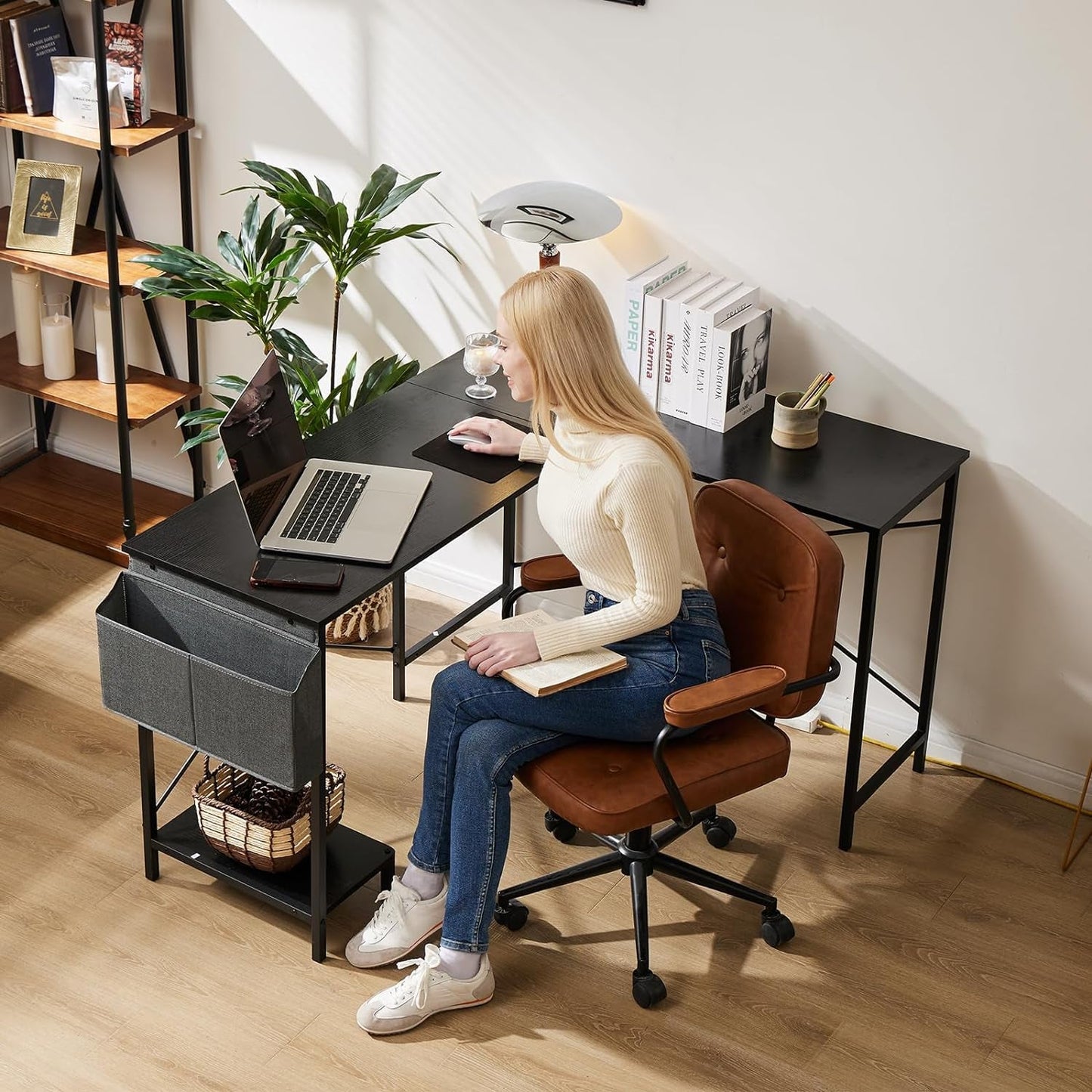 L Shaped Computer Desk 50 Inch Black Corner Home Office